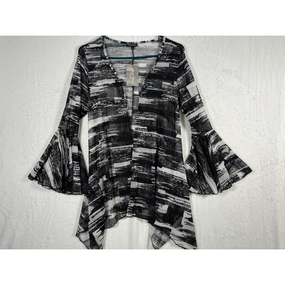 Dor‎ Dor Couture Mesh Cardigan Sweater Size Small Black Open Boho Work Artsy NEW